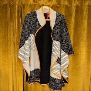 Chic Black and White Poncho with Yellow Accents